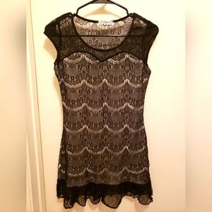 COLORI black lace mini dress w/ cap sleeves and ruffle detail size Small